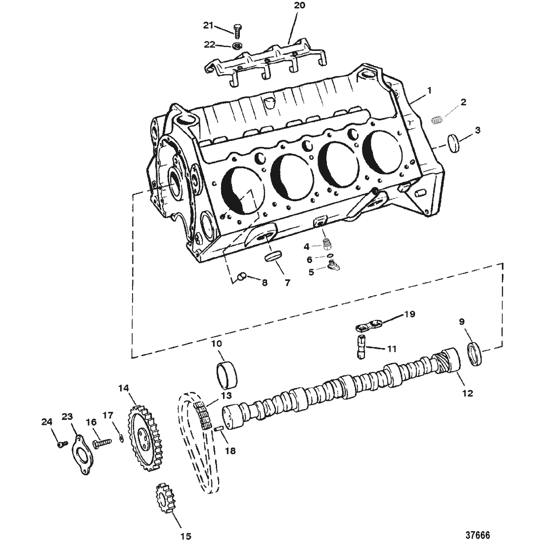 CYLINDER BLOCK AND CAMSHAFT(350 C.I.D. ROLLER LIFTERS)