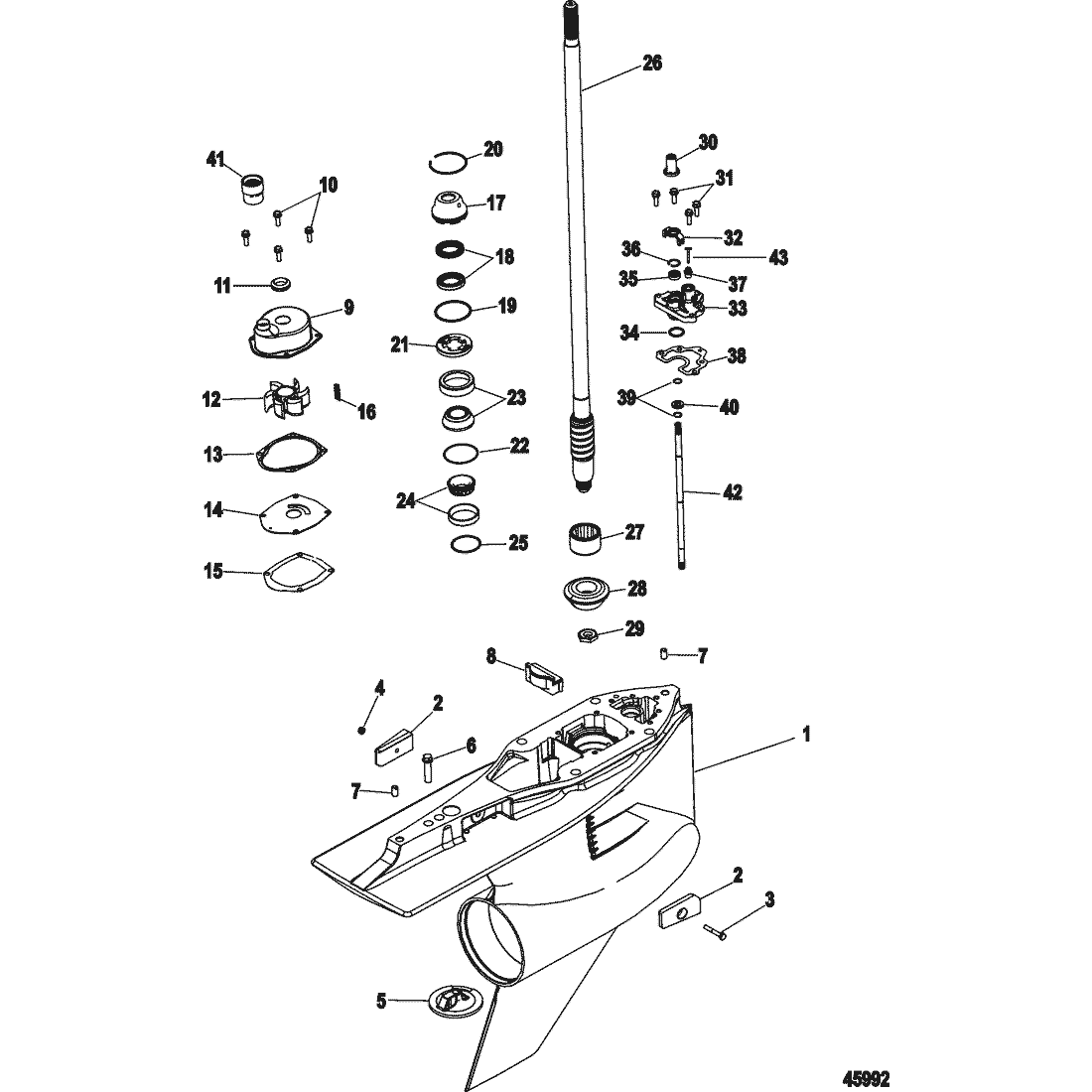 Gear Housing,, Driveshaft, 5.44 Torpedo SN 1B980359 & below