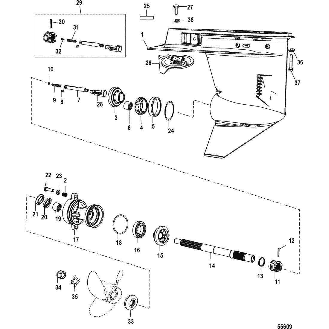 Gear Housing, Propeller Shaft - 2:1 Gear Ratio