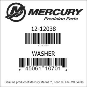 Mercury Marine part number 12-12038 WASHER Bar codes for Mercury Marine part number 12-12038