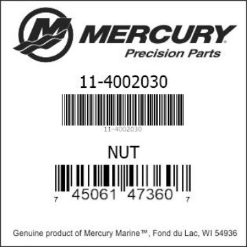 Mercury Marine part number 11-4002030 NUT Bar codes for Mercury Marine part number 11-4002030