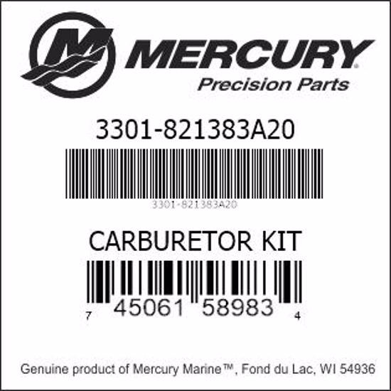 Mercury-Mercruiser 3301-821383A20 CARBURETOR KIT Genuine factory part