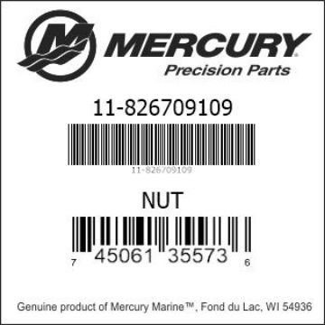 Mercury Marine part number 11-826709109 NUT Bar codes for Mercury Marine part number 11-826709109