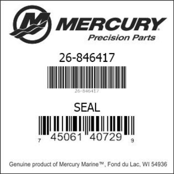 Mercury Marine part number 26-846417 SEAL Bar codes for Mercury Marine part number 26-846417