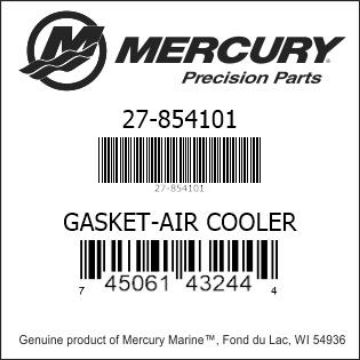Mercury Marine part number 27-854101 GASKET-AIR COOLER Bar codes for Mercury Marine part number 27-854101