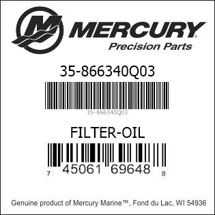 Mercury Quicksilver 35-866340Q03 Oil Filter Genuine Factory Part