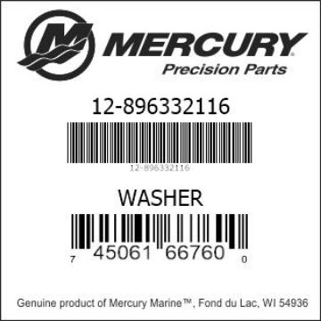 Mercury Marine part number 12-896332116 WASHER Bar codes for Mercury Marine part number 12-896332116