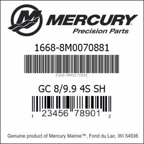 Bar codes for Mercury Marine part number 1668-8M0070881