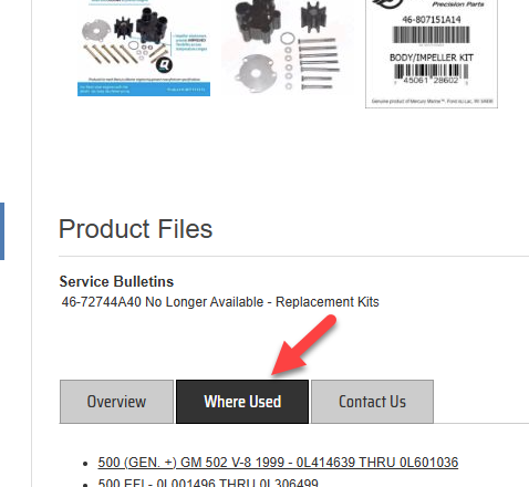 Where Used - Mercury & Mercruiserparts